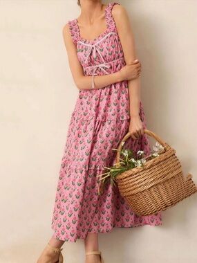 Pink Floral Tiered Midi Sundress size Medium Etro